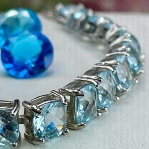 Clearance‼️28.75ct‼️Topaz Raised Cushion Cut Silver 925 Adjustable Bracelet